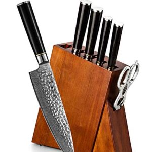 HEZHEN Damascus Steel 7pcs Kitchen Knives Block Set, Multifunctional Kitchen Shears, Professional forging Chef Knife Santoku Nakiri Utility Fruit, Ergonomic Ebony Handle -Classic Series