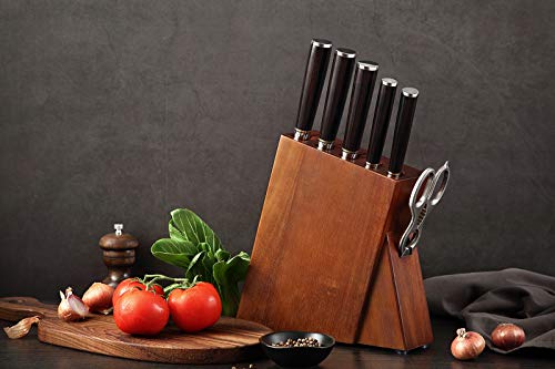 HEZHEN Damascus Steel 7pcs Kitchen Knives Block Set, Multifunctional Kitchen Shears, Professional forging Chef Knife Santoku Nakiri Utility Fruit, Ergonomic Ebony Handle -Classic Series