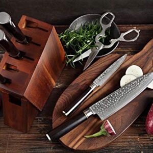 HEZHEN Damascus Steel 7pcs Kitchen Knives Block Set, Multifunctional Kitchen Shears, Professional forging Chef Knife Santoku Nakiri Utility Fruit, Ergonomic Ebony Handle -Classic Series