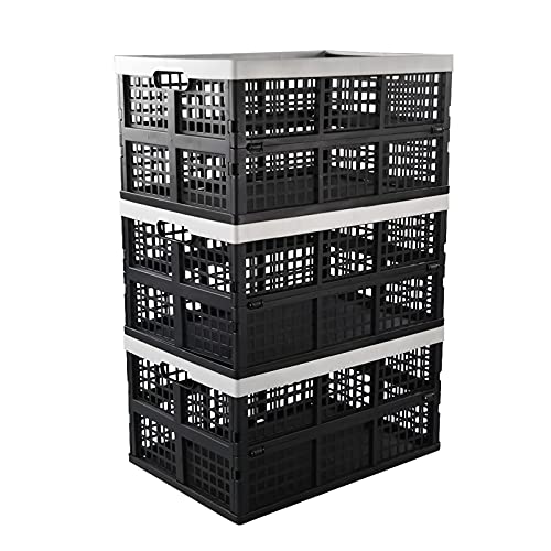 Minekkyes 3-Pack Plastic Collapsible Storage Bin/Container, 42 L Large Folding Basket Crates, Black