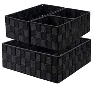 nicunom 4 pack woven storage box cube basket bin container box, nylon storage basket for closet, dresser, drawer, shelf, office divider organizer bins, black
