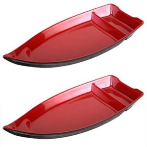 japanbargain 2385, set of 2 sushi boats japanese sashimi sushi serving plate snack plate appetizer dishes chip and dip plate, 10 inch, black and red color