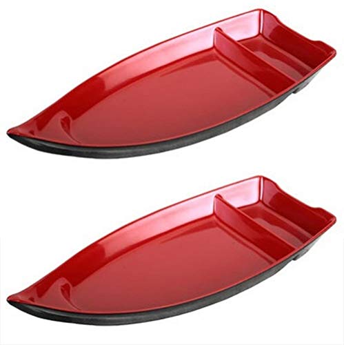 JapanBargain 2385, Set of 2 Sushi Boats Japanese Sashimi Sushi Serving Plate Snack Plate Appetizer Dishes Chip and Dip Plate, 10 inch, Black and Red Color