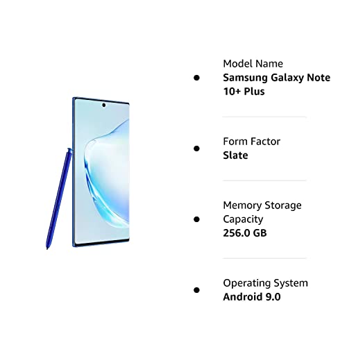 Samsung Galaxy Note 10+ Plus 256GB with S Pen Aura Blue (Factory Unlocked for GSM & CDMA, 6.8 Inch Display, U.S. Warranty) SM-N975UZBAXAA (Renewed)