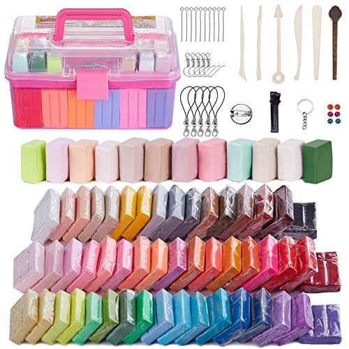 ifergoo Polymer Clay, Modeling Clay for Kids DIY Starter Kits, 62 Color Oven Baked Model Clay, Non-Toxic, Non-Sticky, with Sculpting Tools, Ideal Gift for Boys and Girls