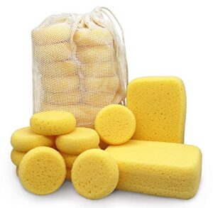 premium synthetic horse tack sponges: 12pc value pack (10 round 2.8" x1", 2 large 6"x4"x2") with cotton bag, for saddles, bridles, boots and leather care by equus constantia