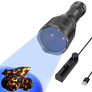 lumenshooter s3 365nm uv flashlight with 3 leds, rechargeable black light torch for resin curing, rocks searching, scorpion & pet urine finding