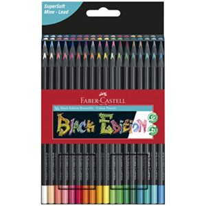 faber-castell black edition colored pencils - 36 count, black wood and super soft core lead, coloring pencils for kids, teens, adult coloring books, art colored pencils