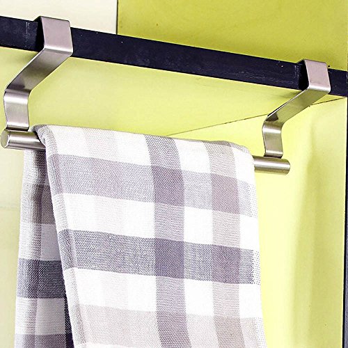 Selomore Over Door Towel Rack Bar Hanging Holder Bathroom Kitchen Cabinet Shelf Rack Silver