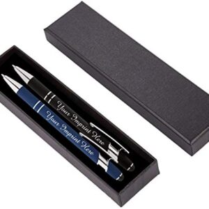 Express Pencils™ - Personalized Pens Gift Set - 2 Pack of Soft Touch Metal Pens w/gift box - Luxury Ballpoint Pen Custom Engraved with Name, Logo or Message | Perfect for Him or Her (Black - Dk Blue)