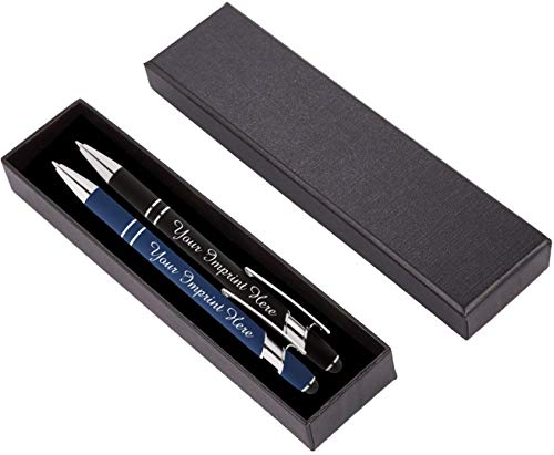 Express Pencils™ - Personalized Pens Gift Set - 2 Pack of Soft Touch Metal Pens w/gift box - Luxury Ballpoint Pen Custom Engraved with Name, Logo or Message | Perfect for Him or Her (Black - Dk Blue)