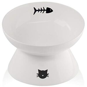 immaculife Ceramic Raised Cat Food Bowl for Elder Big Cats, Elevated Cat Dish, Tilt Angle Protect Cat's Spine, Stress Free, Backflow Prevention, Gift for cat