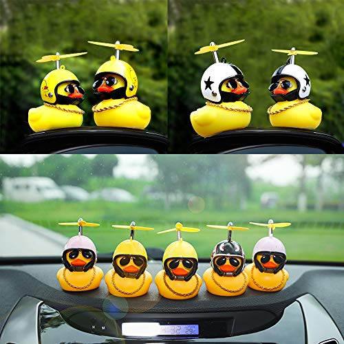 wonuu Rubber Duck Toy Car Ornaments Yellow Duck Car Dashboard Decorations with Propeller Helmet