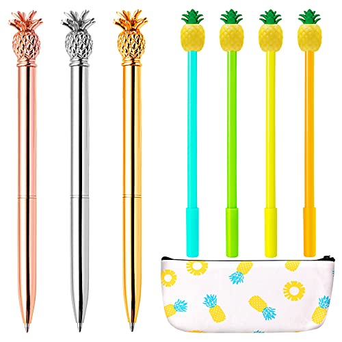 KXCOFTXI Set of 8 Pineapple Pens Ballpoint Pens, Pineapple Pencil Case Kit, Ballpoint Pens with Pineapple Pencil Pouch Bags, Pineapple Pencil Case for Office School (8 Pieces)