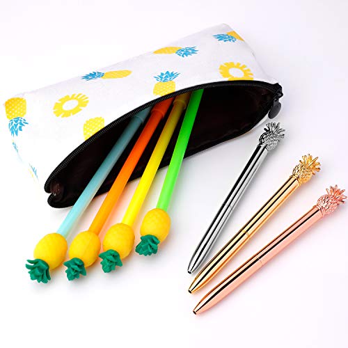 KXCOFTXI Set of 8 Pineapple Pens Ballpoint Pens, Pineapple Pencil Case Kit, Ballpoint Pens with Pineapple Pencil Pouch Bags, Pineapple Pencil Case for Office School (8 Pieces)