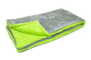 [amphibian xl] dual side microfiber car drying towel - one side twist, one side plush - 20"x40" (green/gray)