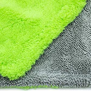 [Amphibian XL] Dual Side Microfiber Car Drying Towel - One Side Twist, One Side Plush - 20"x40" (Green/Gray)