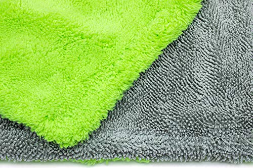 [Amphibian XL] Dual Side Microfiber Car Drying Towel - One Side Twist, One Side Plush - 20"x40" (Green/Gray)