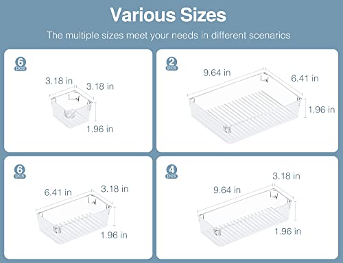 Puroma 18Pcs Drawer Organizer Set 4-size Versatile Vanity and Bathroom Drawer Organizers, Clear Plastic Desk Drawer Organizer Trays and Customize Layout Storage Bins for Makeup Kitchen Office (Clear)