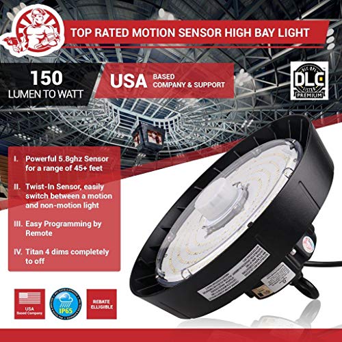 RuggedGrade Titan IV Series Motion Sensor 35,000 Lumen LED High Bay Light - 240 Watt LED High Bay Lighting UFO LED Light - Ultra Efficient 145 Lumens to watt - 5000K - DLC 5.1 Premium - Rugged Grade