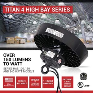 RuggedGrade Titan IV Series Motion Sensor 35,000 Lumen LED High Bay Light - 240 Watt LED High Bay Lighting UFO LED Light - Ultra Efficient 145 Lumens to watt - 5000K - DLC 5.1 Premium - Rugged Grade