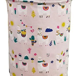 Storage Baskets Waterproof Foldable Organizer Large Storage Bins for Dirty Clothes Home and Office Toy Organizer Laundry Hamper(Pink Llama)