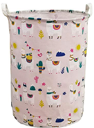 Storage Baskets Waterproof Foldable Organizer Large Storage Bins for Dirty Clothes Home and Office Toy Organizer Laundry Hamper(Pink Llama)