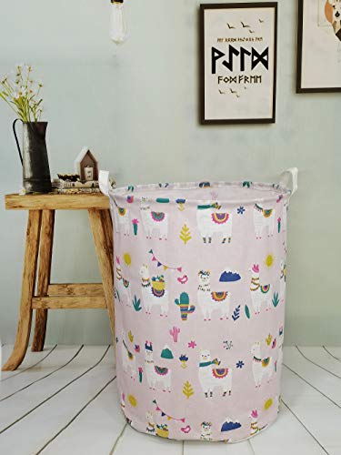 Storage Baskets Waterproof Foldable Organizer Large Storage Bins for Dirty Clothes Home and Office Toy Organizer Laundry Hamper(Pink Llama)