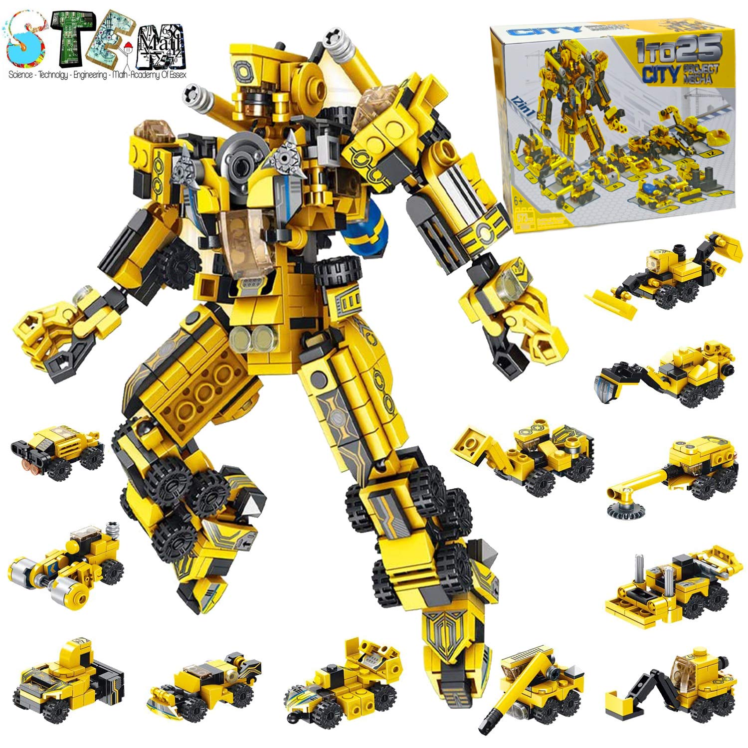 STEM Building Toys for Kids, 573 PCS Robot Building Toys 25-in-1 STEM Construction Learning Building Bricks Engineering Blocks Kit Toys for Boys Girls Kids Age 6 7 8 9 10 11 12 Year Old