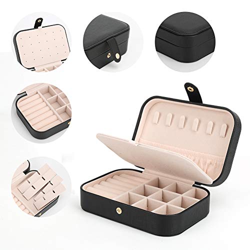 FEISCON Small Jewelry Box Necklace Ring Storage Organizer Mini Jewelry case Double Layer Travel Jewelry Organizer for Women Girls Gift/Black