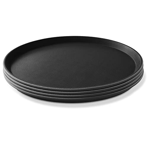 Jubilee (Set of 4) 14" Round Restaurant Serving Trays, Black - NSF Certified Non-Slip Food Service Tray