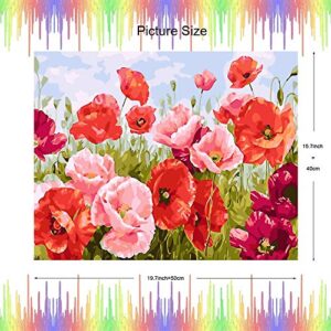 BAISITE Paint by Numbers for Adults Beginners and Kids,16" Wx20 L Canvas Pictures Drawing Paintwork with 4 Pcs Wooden Paintbrushes,Acrylic Pigment Poppy Flowers-BSC011