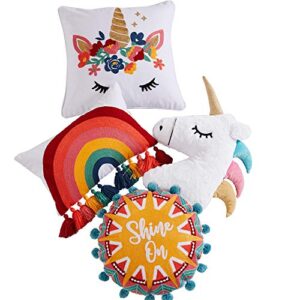 Levtex Home - Chantal - Decorative Pillow (16in. H) - Unicorn Shape - White, Yellow, Blue, Fuschia, Black and Gold