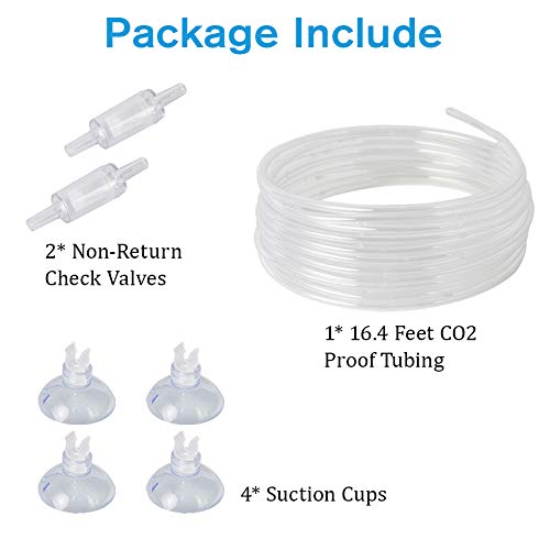 ZRDR Airline CO2 Tubing 16.4 Feet PU Aquarium CO2 Pressure Proof Tubing Trachea with Check Valves, Suction Cups, Soft and Transparent Aquarium Air Pump Accessories for Fish Tank