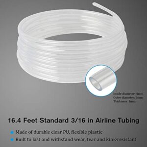 ZRDR Airline CO2 Tubing 16.4 Feet PU Aquarium CO2 Pressure Proof Tubing Trachea with Check Valves, Suction Cups, Soft and Transparent Aquarium Air Pump Accessories for Fish Tank