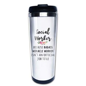 funny social worker gifts for men women graduation retirement, travel mug tumbler with lids coffee cup stainless steel water bottle 15 oz