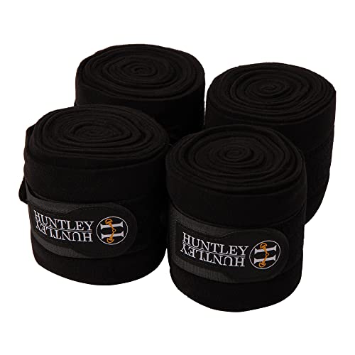 Huntley Equestrian Polo Wraps for Horses: Protective Leg Support Bandage for Training, Exercising, Turnout- 4 Wraps (Black)