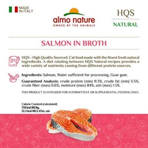 Almo Nature HQS Natural Made in Italy Salmon, Grain Free, Additive Free, Adult Cat Canned Wet Food, Flaked