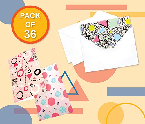 36 Pack All Occasion Assorted Blank Greeting Cards - 80's Retro Rainbow Designs - Blank Greeting Cards with Envelopes Included 4 x 6 Inches Thank You Cards, Birthday Cards, Graduations,Congratulations