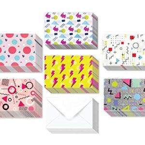 36 Pack All Occasion Assorted Blank Greeting Cards - 80's Retro Rainbow Designs - Blank Greeting Cards with Envelopes Included 4 x 6 Inches Thank You Cards, Birthday Cards, Graduations,Congratulations