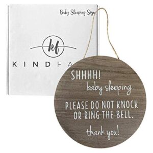 KIND FATE Baby Sleeping Sign for Front Door Do Not Knock or Ring Doorbell Sign | New Mom Gifts Do Not Disturb Door Hanger Sign | No Soliciting Sign Sleeping Baby Sign 10" Round