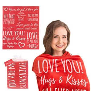 easyfluffy i love you blanket - girlfriend gifts for girlfriends and boyfriends - inspirational blankets for women - couples blanket - love gifts - hug blanket, throw 50” x 60” (red)