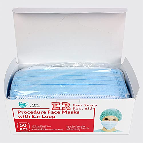 Ever Ready First Aid 3-ply Disposable face Masks, Ear Loop Breathable Particle Mask, General Use – 50 Count