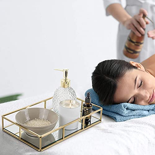 Mili Home Gold Vanity Tray Gold Perfume Tray for Dresser, Bathroom,Gold Decorative Tray Makeup Tray for Makeup, Mirror Dresser Tray Organizer for Jewelry