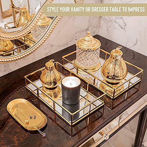 Mili Home Gold Vanity Tray Gold Perfume Tray for Dresser, Bathroom,Gold Decorative Tray Makeup Tray for Makeup, Mirror Dresser Tray Organizer for Jewelry