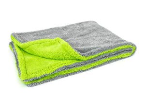 [amphibian] dual side microfiber car drying towel - one side twist, one side plush - 20"x30" (green/gray)