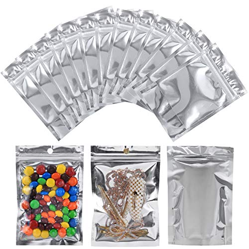 100-Pack Large Reclosable Mylar Bags for Food Storage 7" x 10" Stand Up Ziplock Bags in Bulk 1 Quart Large Resealable Smell Proof Aluminum Foil Bags with Clear Window for Kitchen Storage Zip-lock Edible Packaging Water-proof, 100ct