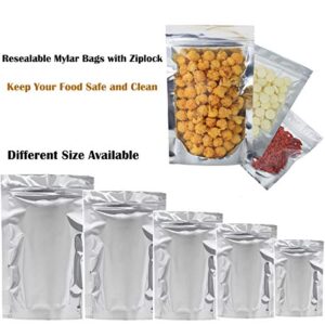 100-Pack Large Reclosable Mylar Bags for Food Storage 7" x 10" Stand Up Ziplock Bags in Bulk 1 Quart Large Resealable Smell Proof Aluminum Foil Bags with Clear Window for Kitchen Storage Zip-lock Edible Packaging Water-proof, 100ct