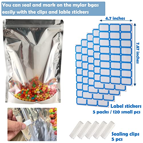 100-Pack Large Reclosable Mylar Bags for Food Storage 7" x 10" Stand Up Ziplock Bags in Bulk 1 Quart Large Resealable Smell Proof Aluminum Foil Bags with Clear Window for Kitchen Storage Zip-lock Edible Packaging Water-proof, 100ct