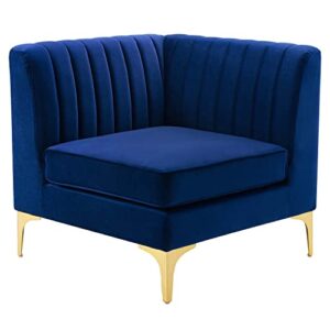 modway triumph channel tufted performance velvet sectional sofa corner chair, navy, 31.5 x 31.5 x 30.5